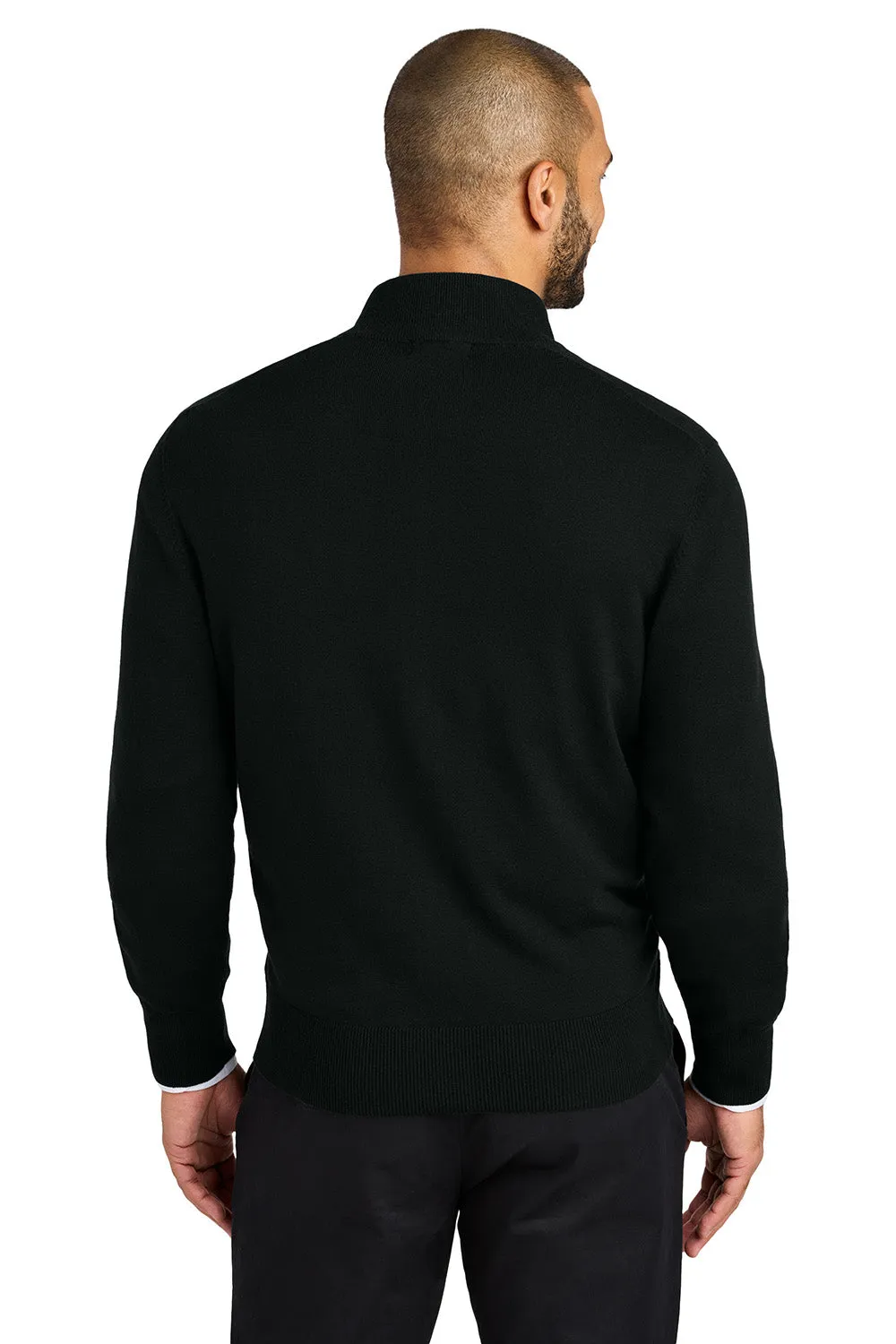 Port Authority Mens Easy Care Long Sleeve Full Zip Sweater w/ Pockets - Deep Black