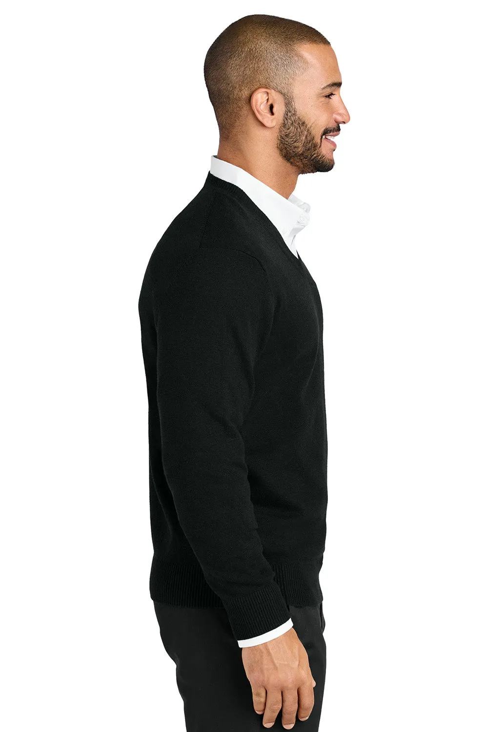 Port Authority Mens Easy Care Long Sleeve V-Neck Sweater - Deep Black