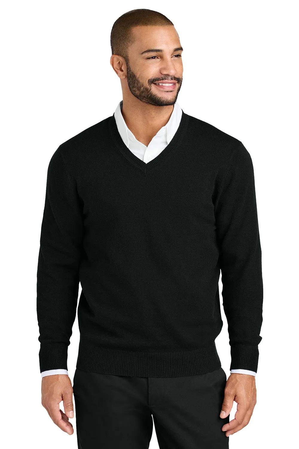Port Authority Mens Easy Care Long Sleeve V-Neck Sweater - Deep Black