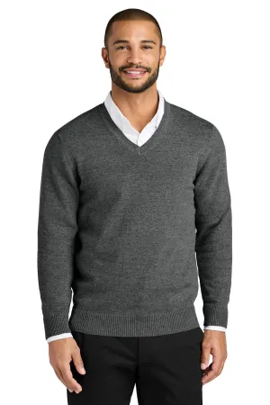 Port Authority Mens Easy Care Long Sleeve V-Neck Sweater - Heather Charcoal Grey