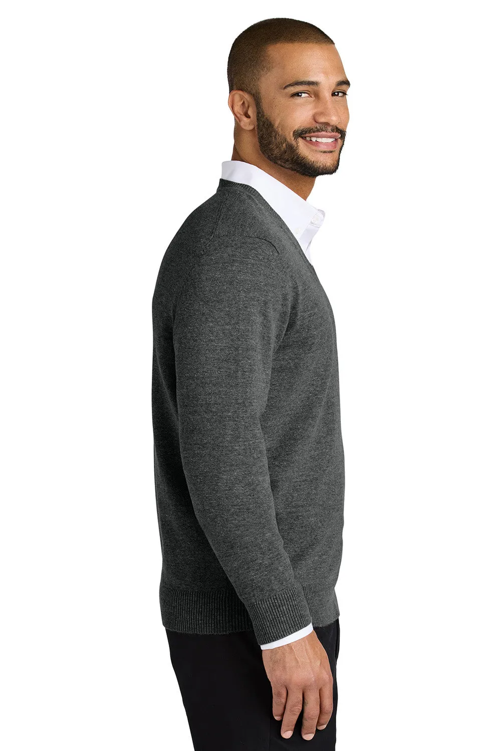 Port Authority Mens Easy Care Long Sleeve V-Neck Sweater - Heather Charcoal Grey