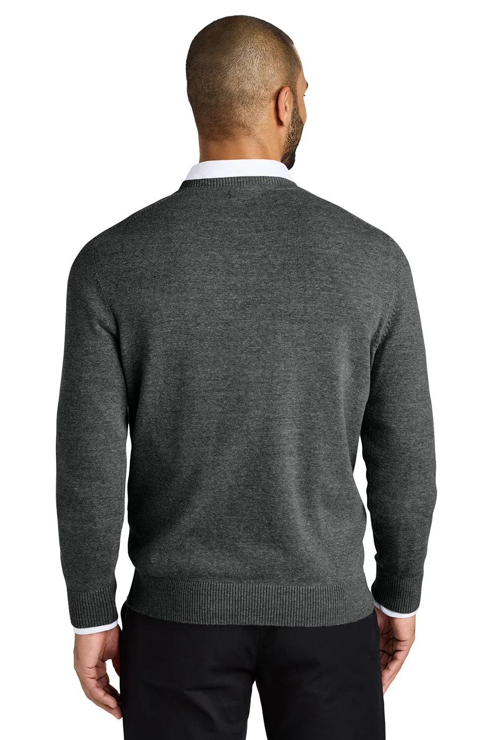 Port Authority Mens Easy Care Long Sleeve V-Neck Sweater - Heather Charcoal Grey