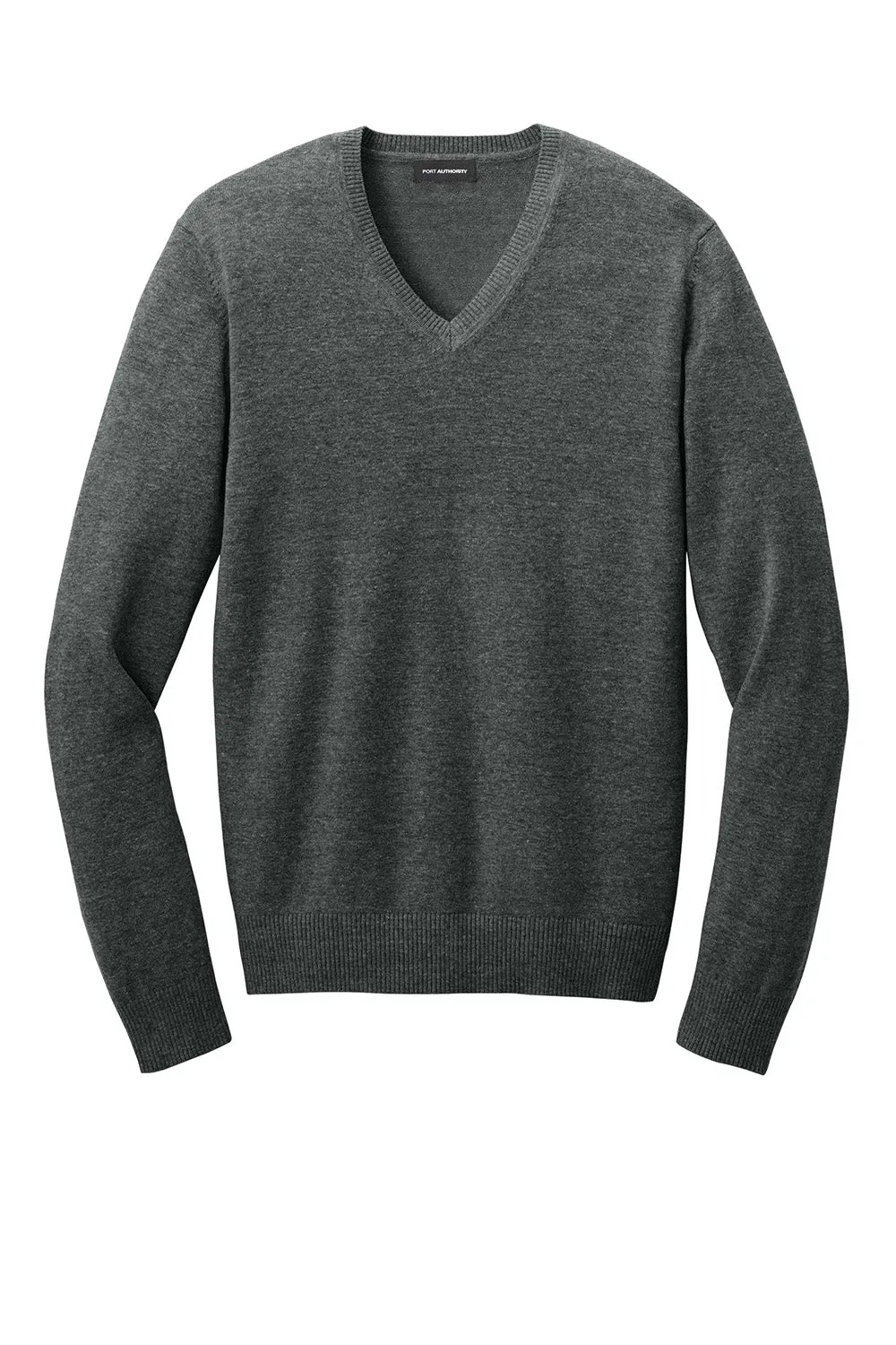Port Authority Mens Easy Care Long Sleeve V-Neck Sweater - Heather Charcoal Grey