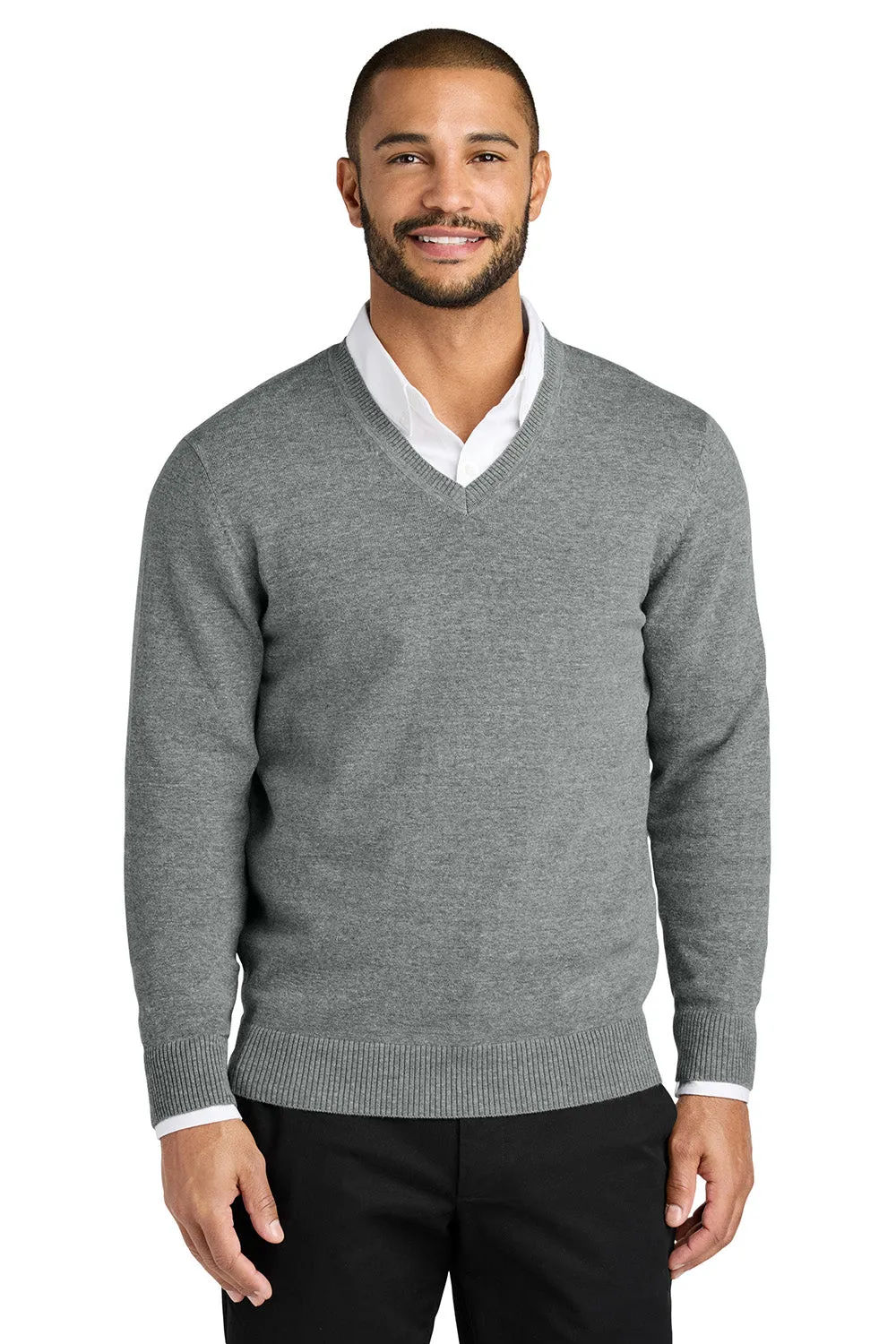 Port Authority Mens Easy Care Long Sleeve V-Neck Sweater - Heather Medium Grey