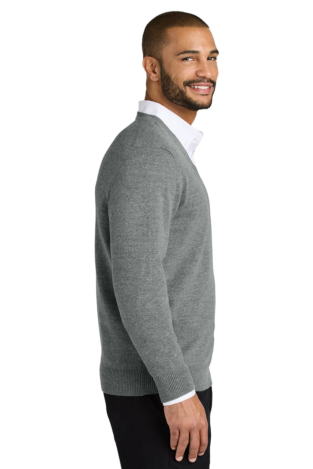 Port Authority Mens Easy Care Long Sleeve V-Neck Sweater - Heather Medium Grey