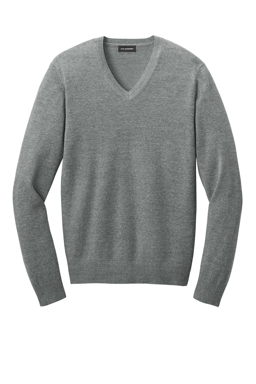 Port Authority Mens Easy Care Long Sleeve V-Neck Sweater - Heather Medium Grey