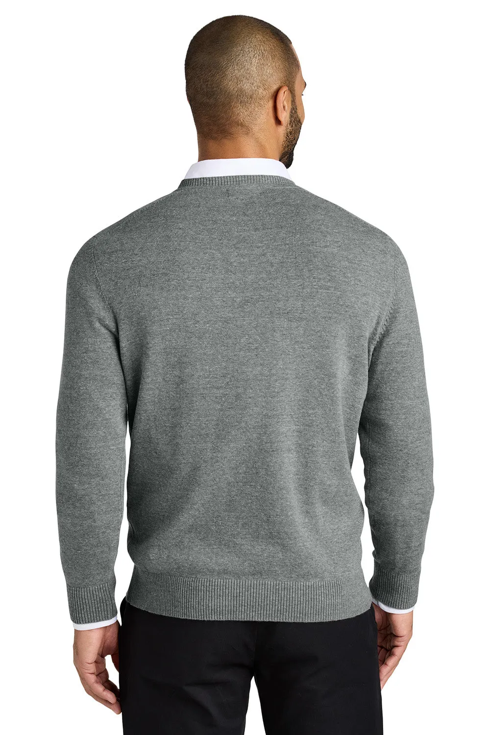 Port Authority Mens Easy Care Long Sleeve V-Neck Sweater - Heather Medium Grey
