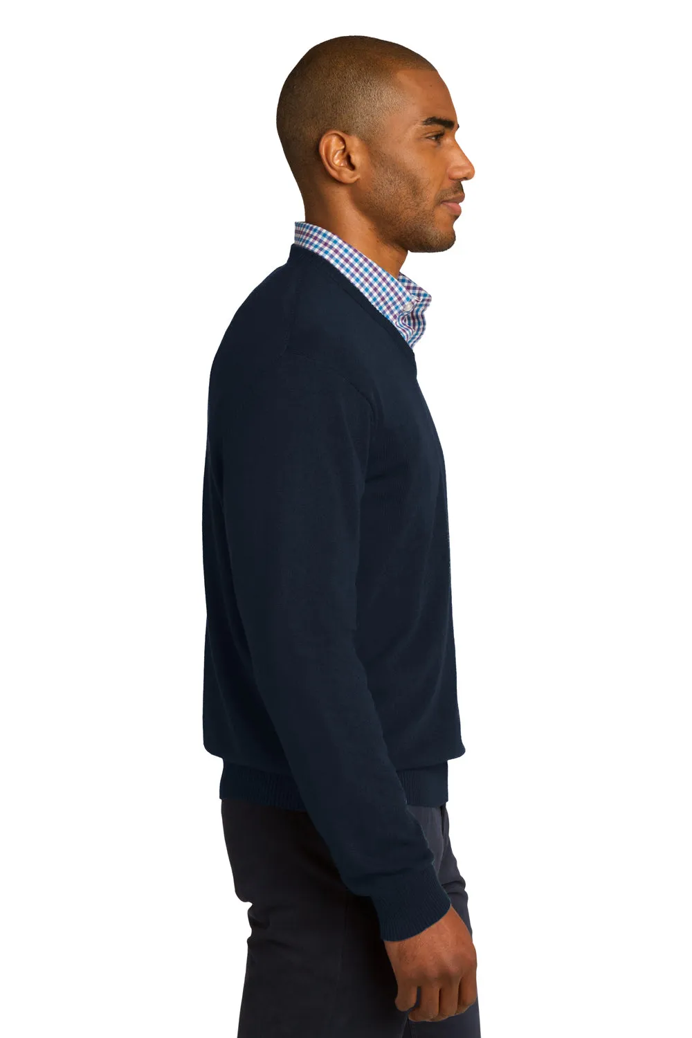 Port Authority Mens Long Sleeve V-Neck Sweater - Navy Blue - Closeout
