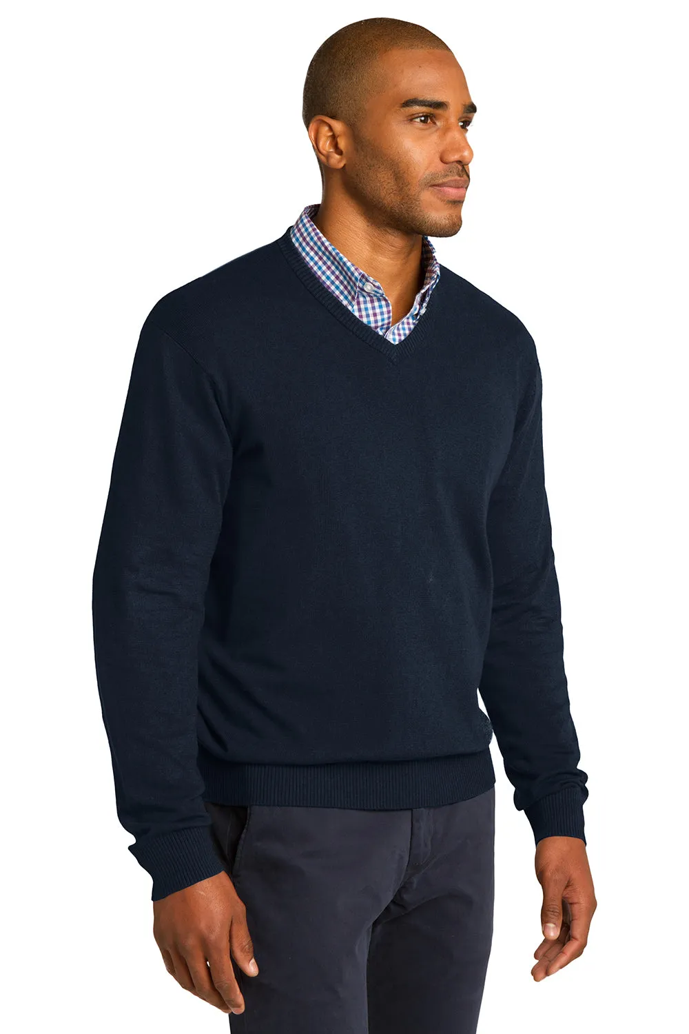 Port Authority Mens Long Sleeve V-Neck Sweater - Navy Blue - Closeout