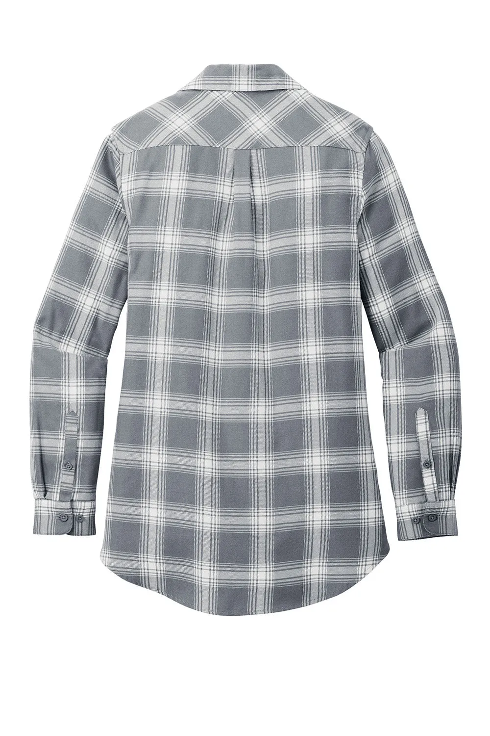 Port Authority Womens Flannel Long Sleeve Button Down Shirt - Grey/Cream Open Plaid