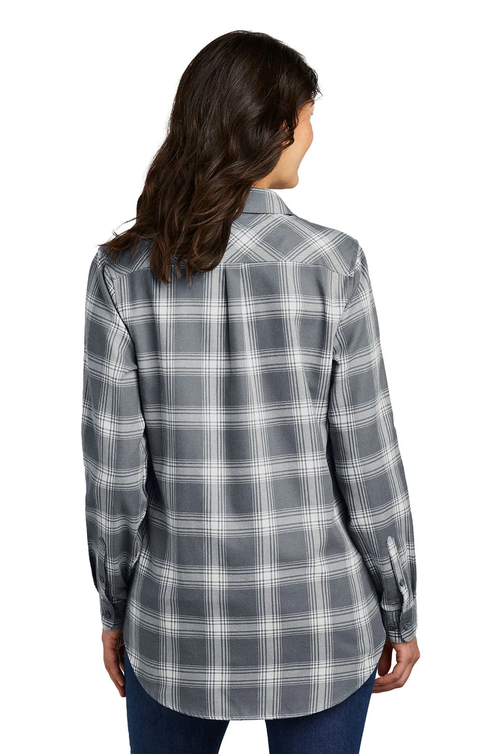 Port Authority Womens Flannel Long Sleeve Button Down Shirt - Grey/Cream Open Plaid