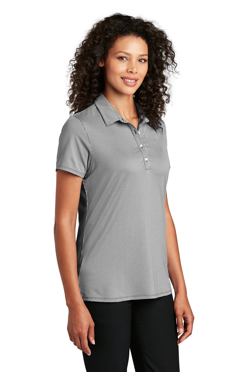Port Authority Womens Gingham Moisture Wicking Short Sleeve Polo Shirt - Black/White - Closeout