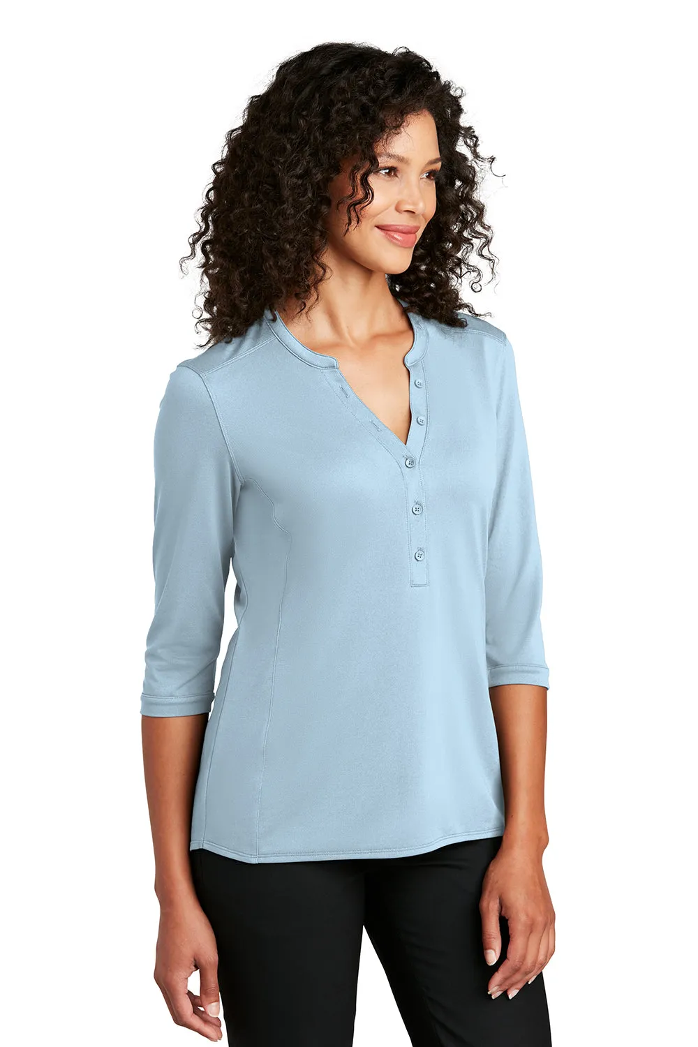 Port Authority Womens Moisture Wicking 3/4 Sleeve Polo Shirt - Cloud Blue - Closeout