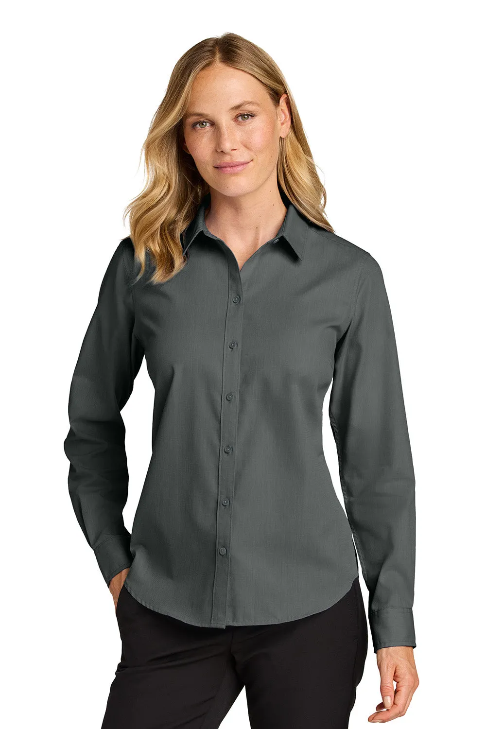 Port Authority Womens Nailhead Easy Care Long Sleeve Button Down Shirt - Deep Black