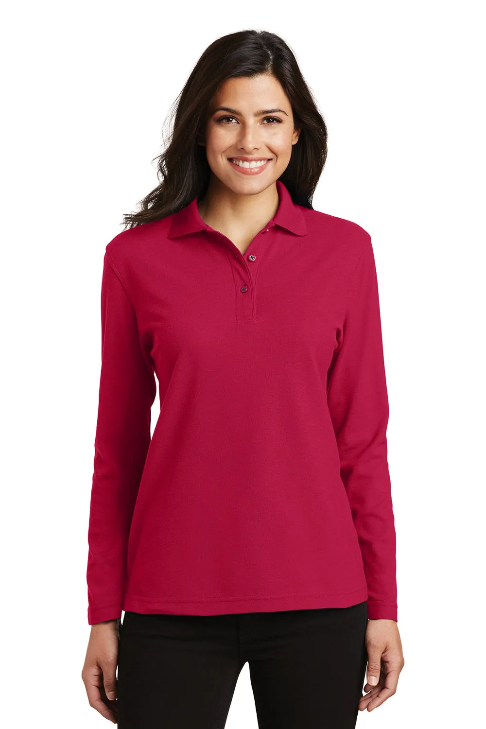 Port Authority Womens Silk Touch Wrinkle Resistant Long Sleeve Polo Shirt - Red