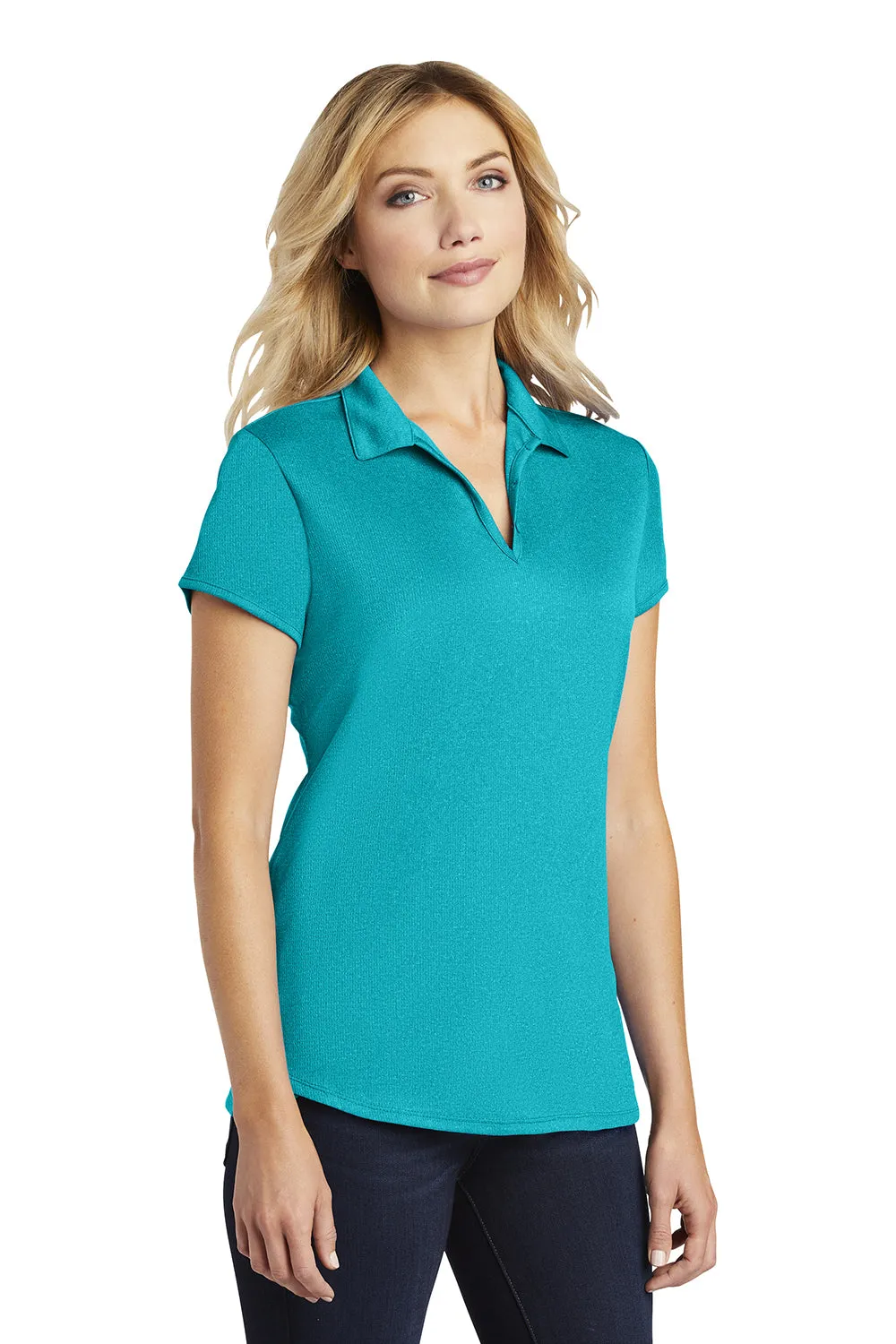Port Authority Womens Trace Moisture Wicking Short Sleeve Polo Shirt - Heather Tropic Blue - Closeout