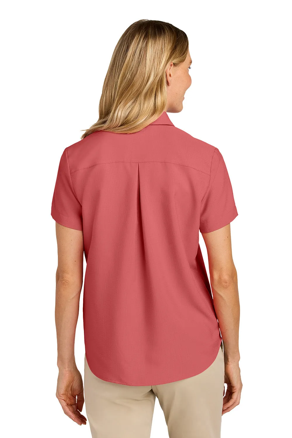Port Authority Womens UV Dockside Moisture Wicking Short Sleeve Button Down Shirt - Coral Reef