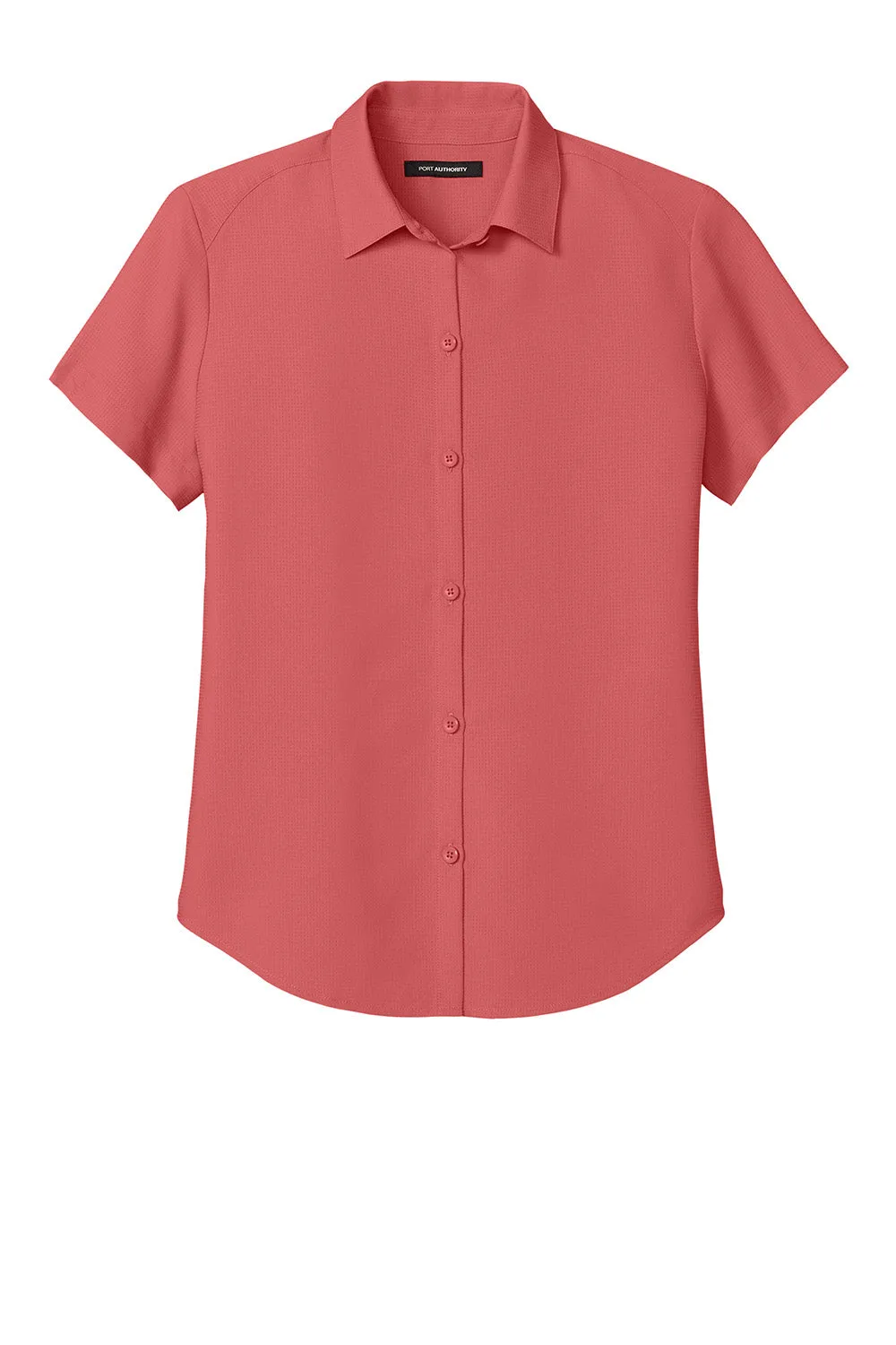 Port Authority Womens UV Dockside Moisture Wicking Short Sleeve Button Down Shirt - Coral Reef