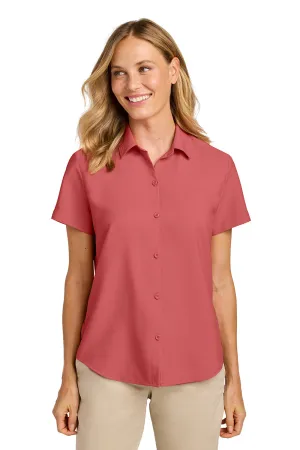 Port Authority Womens UV Dockside Moisture Wicking Short Sleeve Button Down Shirt - Coral Reef