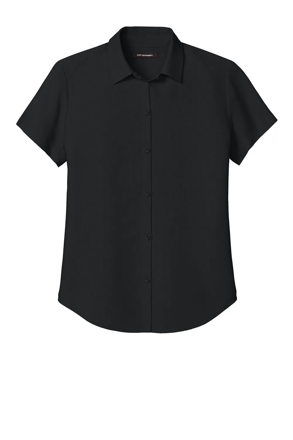 Port Authority Womens UV Dockside Moisture Wicking Short Sleeve Button Down Shirt - Deep Black