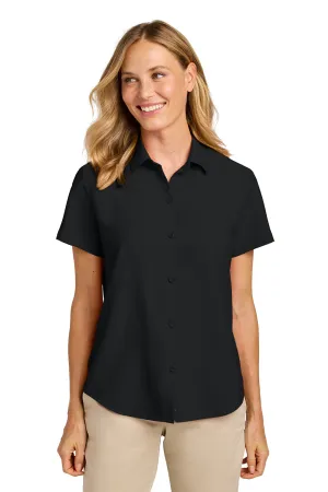 Port Authority Womens UV Dockside Moisture Wicking Short Sleeve Button Down Shirt - Deep Black