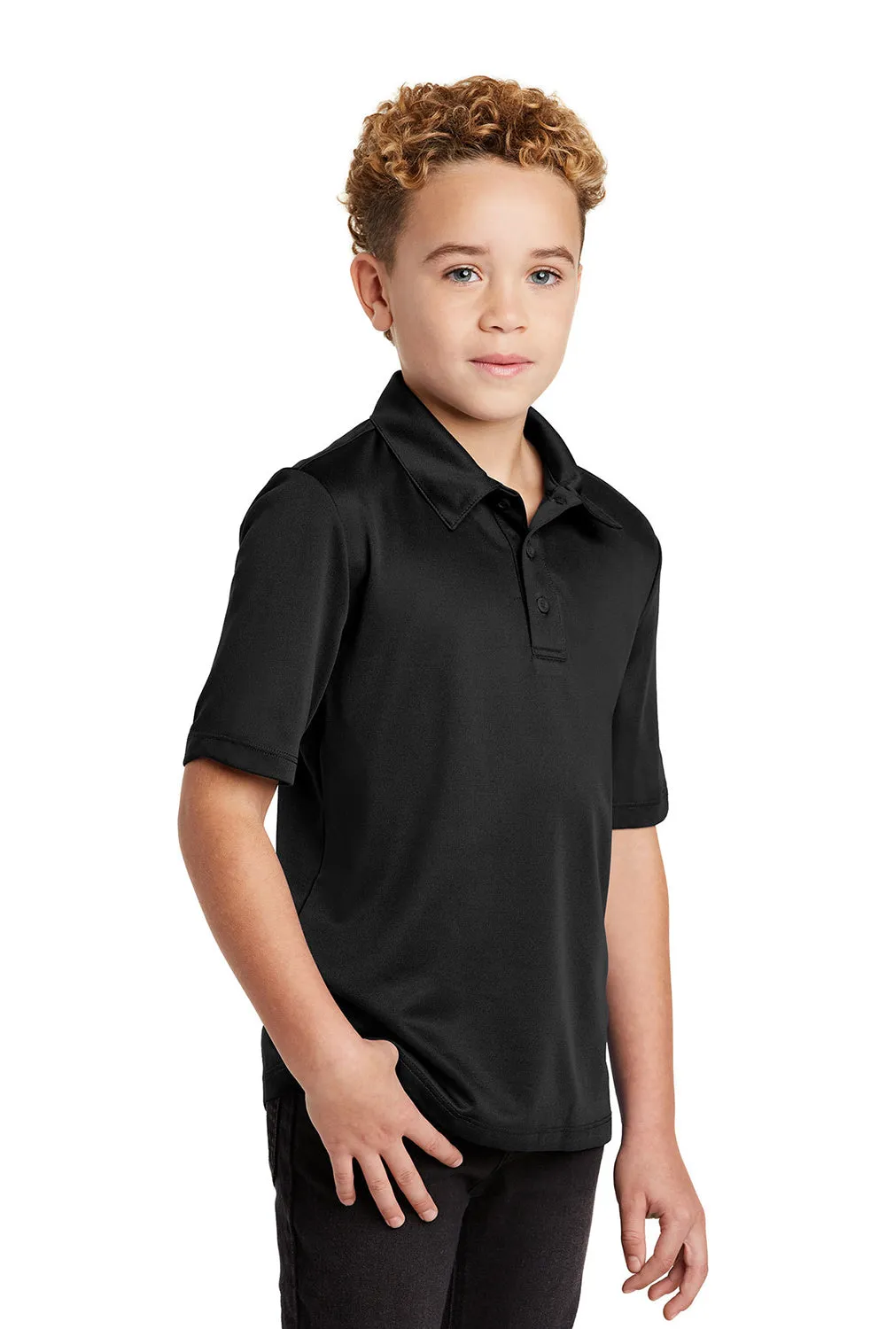 Port Authority Youth Silk Touch Performance Moisture Wicking Short Sleeve Polo Shirt - Black
