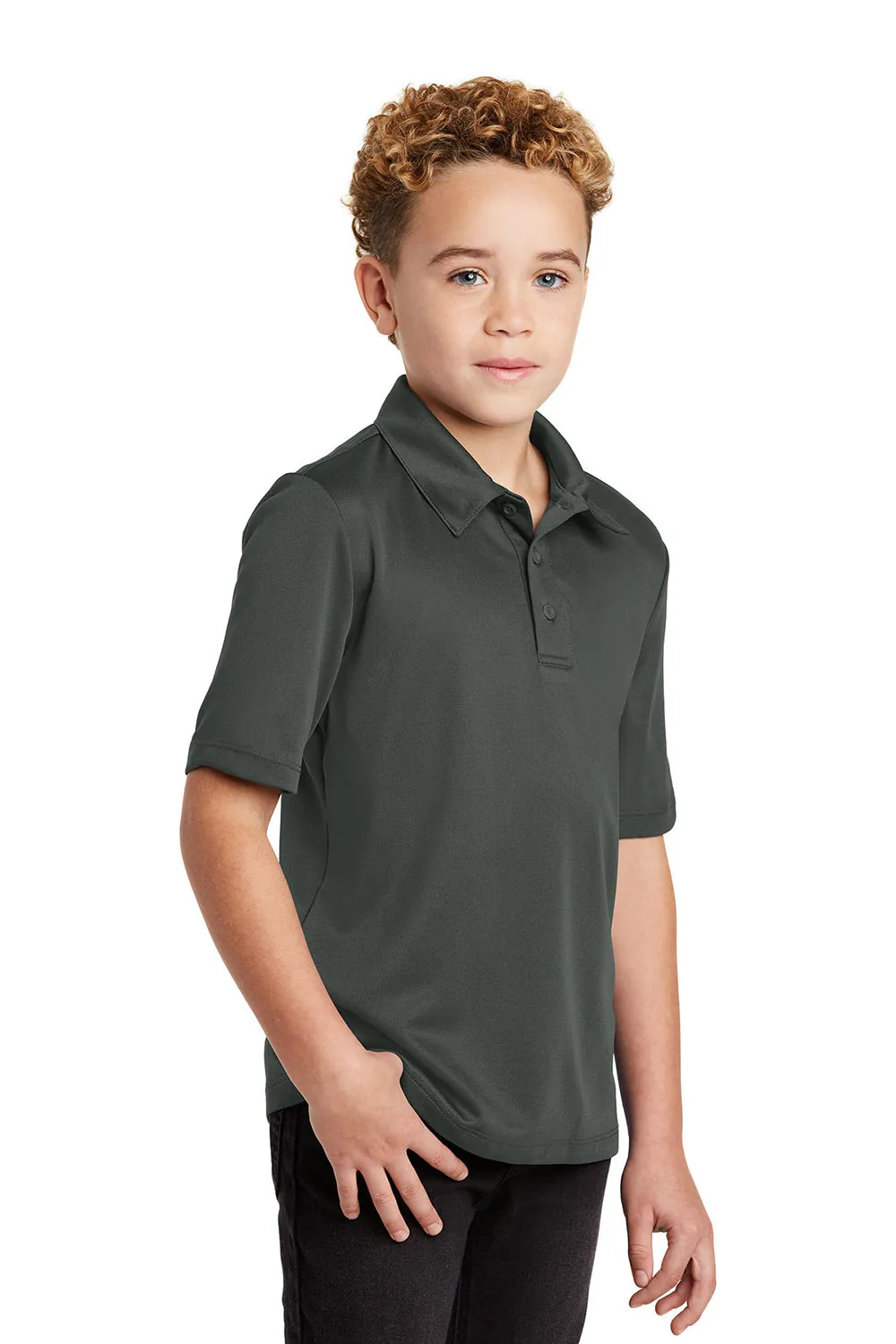 Port Authority Youth Silk Touch Performance Moisture Wicking Short Sleeve Polo Shirt - Steel Grey