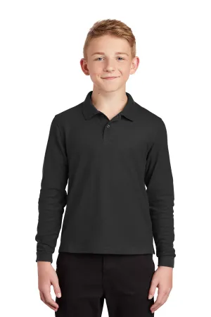 Port Authority Youth Silk Touch Wrinkle Resistant Long Sleeve Polo Shirt - Black
