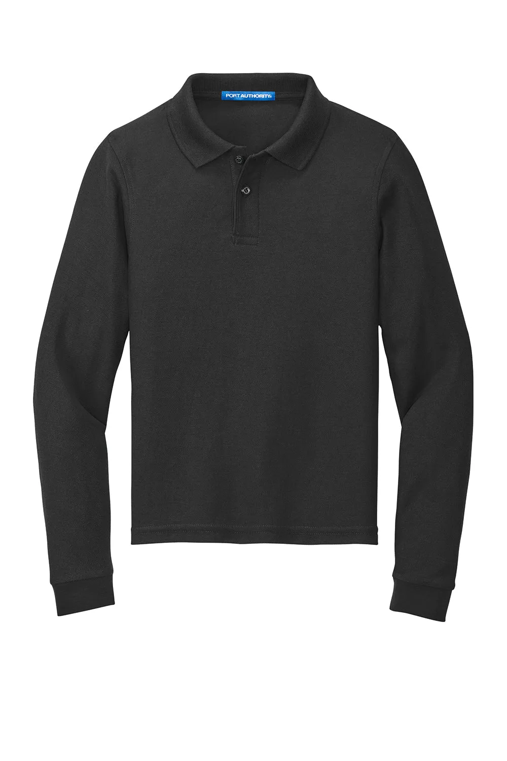 Port Authority Youth Silk Touch Wrinkle Resistant Long Sleeve Polo Shirt - Black
