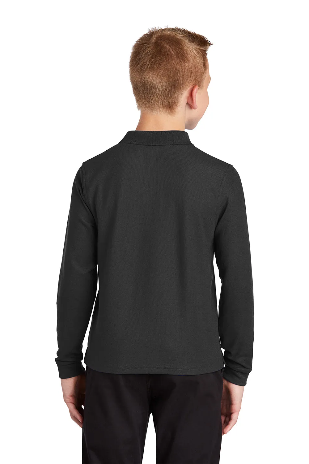 Port Authority Youth Silk Touch Wrinkle Resistant Long Sleeve Polo Shirt - Black