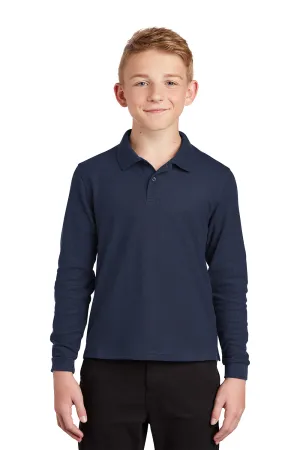 Port Authority Youth Silk Touch Wrinkle Resistant Long Sleeve Polo Shirt - Navy Blue