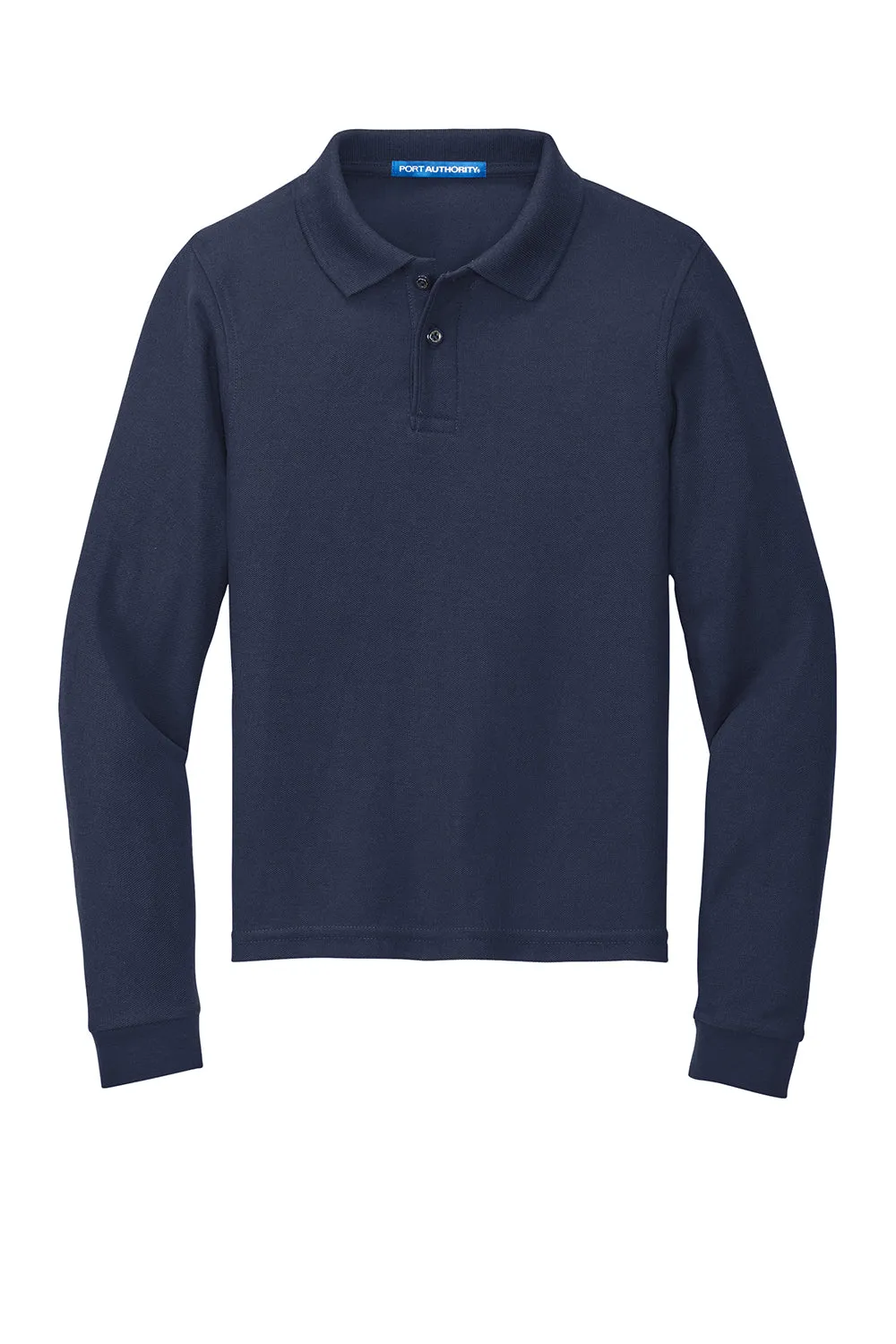 Port Authority Youth Silk Touch Wrinkle Resistant Long Sleeve Polo Shirt - Navy Blue