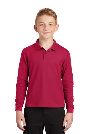 Port Authority Youth Silk Touch Wrinkle Resistant Long Sleeve Polo Shirt - Red