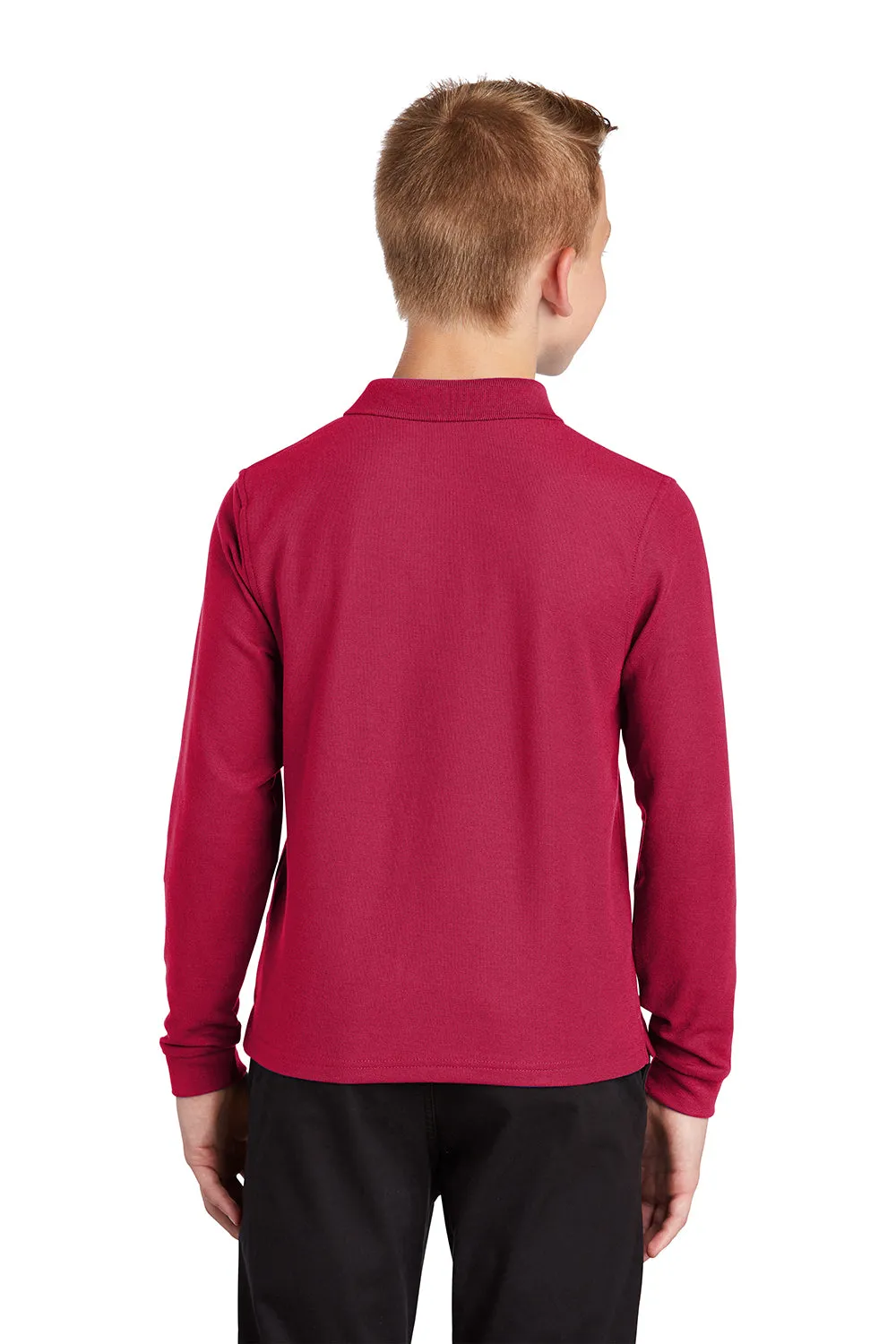 Port Authority Youth Silk Touch Wrinkle Resistant Long Sleeve Polo Shirt - Red