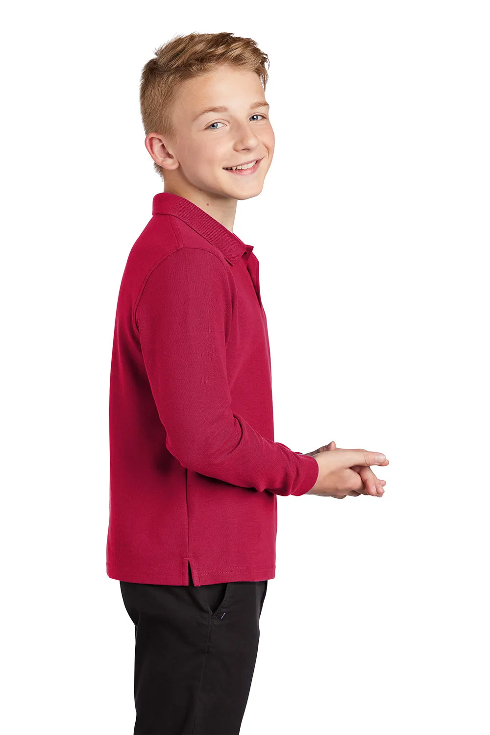 Port Authority Youth Silk Touch Wrinkle Resistant Long Sleeve Polo Shirt - Red