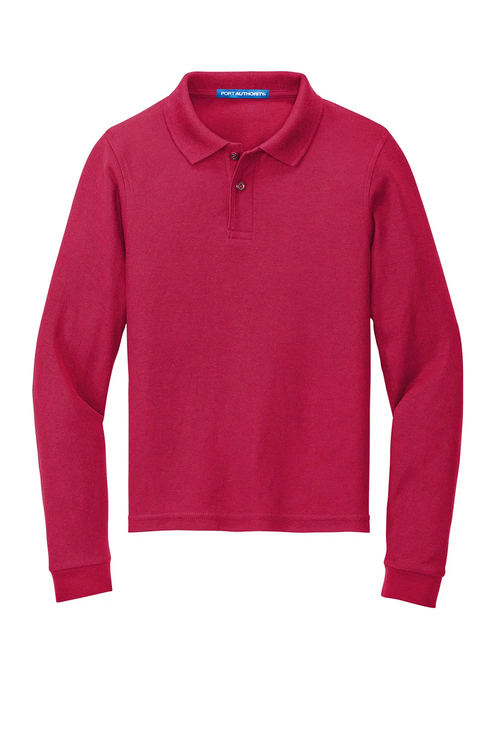 Port Authority Youth Silk Touch Wrinkle Resistant Long Sleeve Polo Shirt - Red