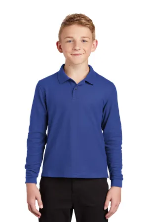 Port Authority Youth Silk Touch Wrinkle Resistant Long Sleeve Polo Shirt - Royal Blue