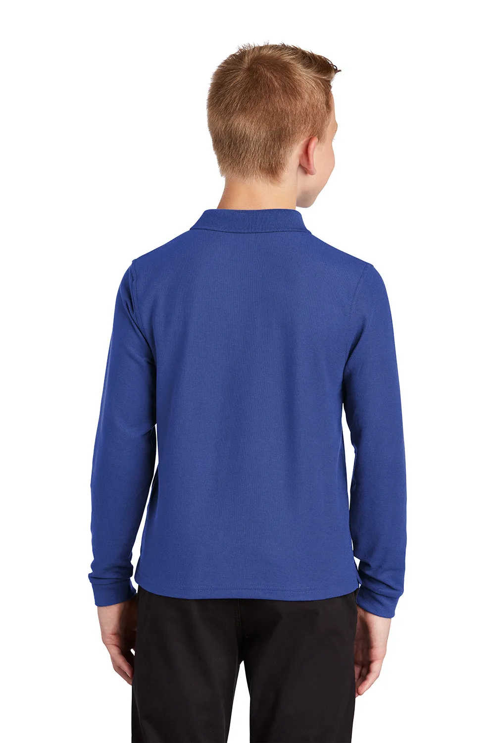 Port Authority Youth Silk Touch Wrinkle Resistant Long Sleeve Polo Shirt - Royal Blue