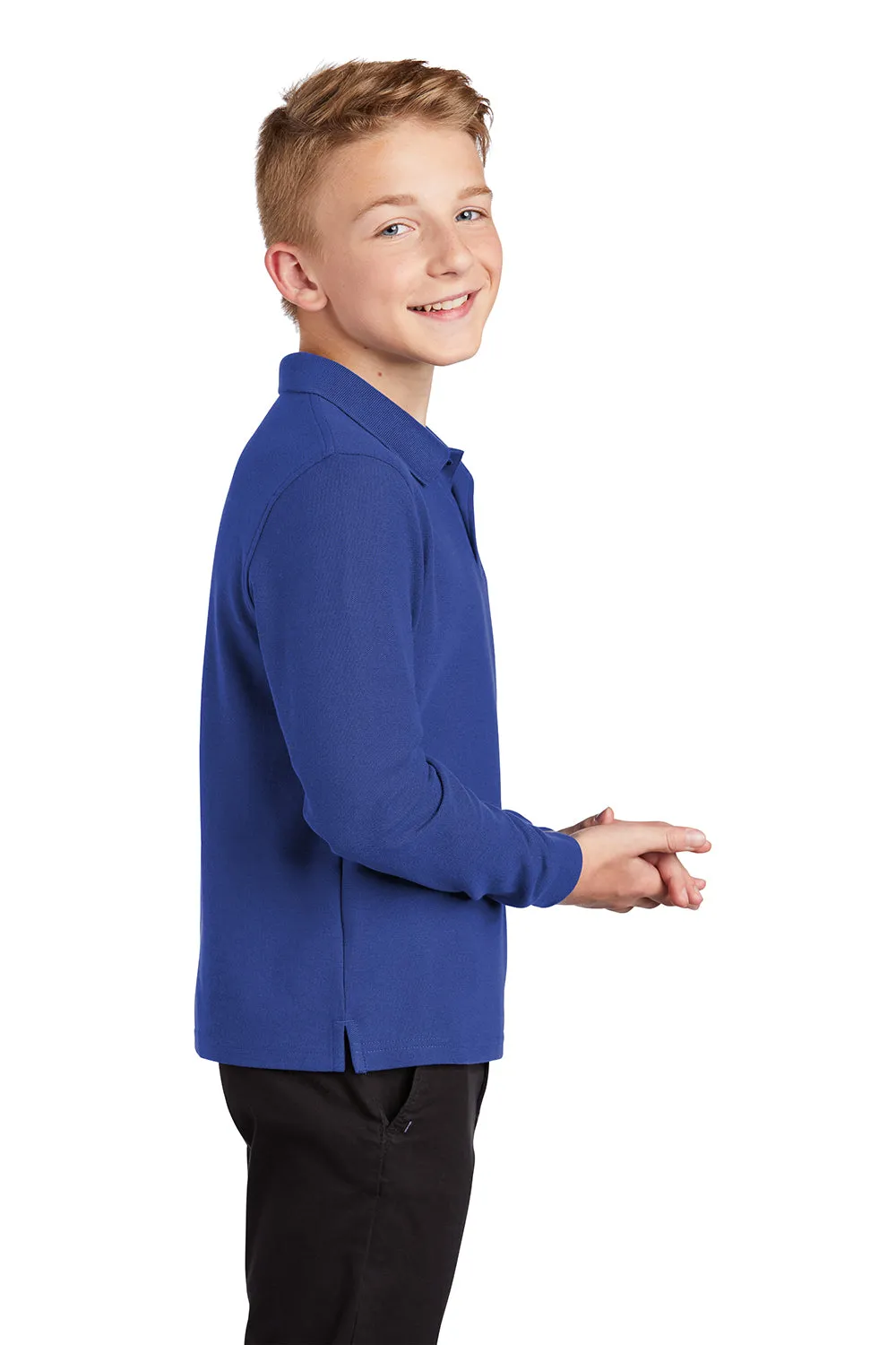 Port Authority Youth Silk Touch Wrinkle Resistant Long Sleeve Polo Shirt - Royal Blue