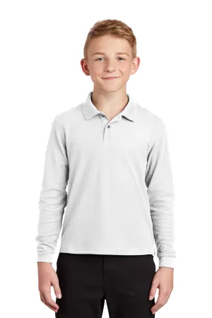 Port Authority Youth Silk Touch Wrinkle Resistant Long Sleeve Polo Shirt - White