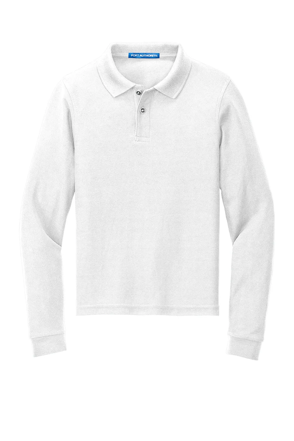 Port Authority Youth Silk Touch Wrinkle Resistant Long Sleeve Polo Shirt - White