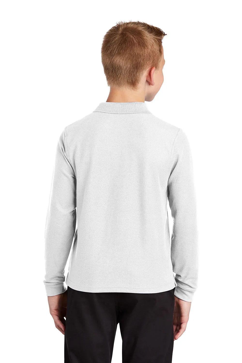 Port Authority Youth Silk Touch Wrinkle Resistant Long Sleeve Polo Shirt - White