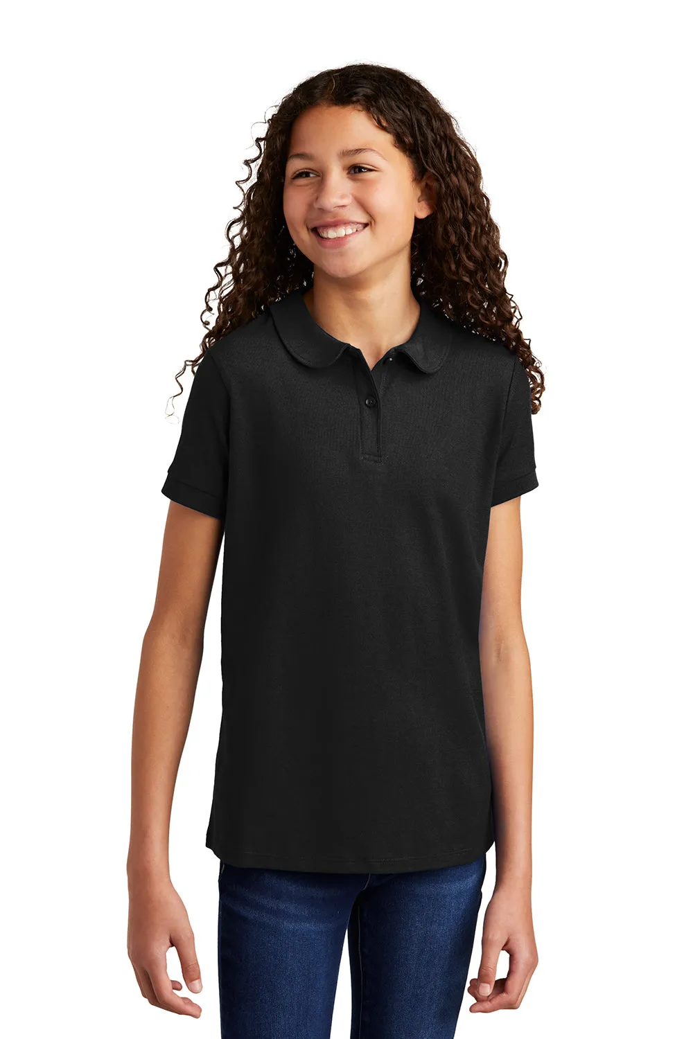 Port Authority Youth Silk Touch Wrinkle Resistant Short Sleeve Polo Shirt - Black - Closeout
