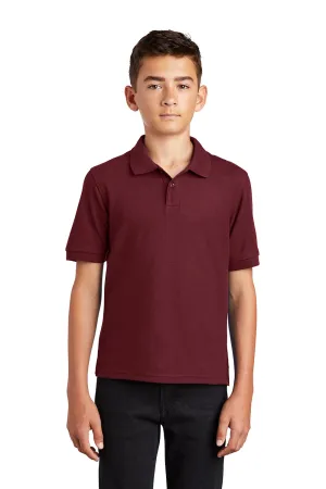 Port Authority Youth Silk Touch Wrinkle Resistant Short Sleeve Polo Shirt - Burgundy