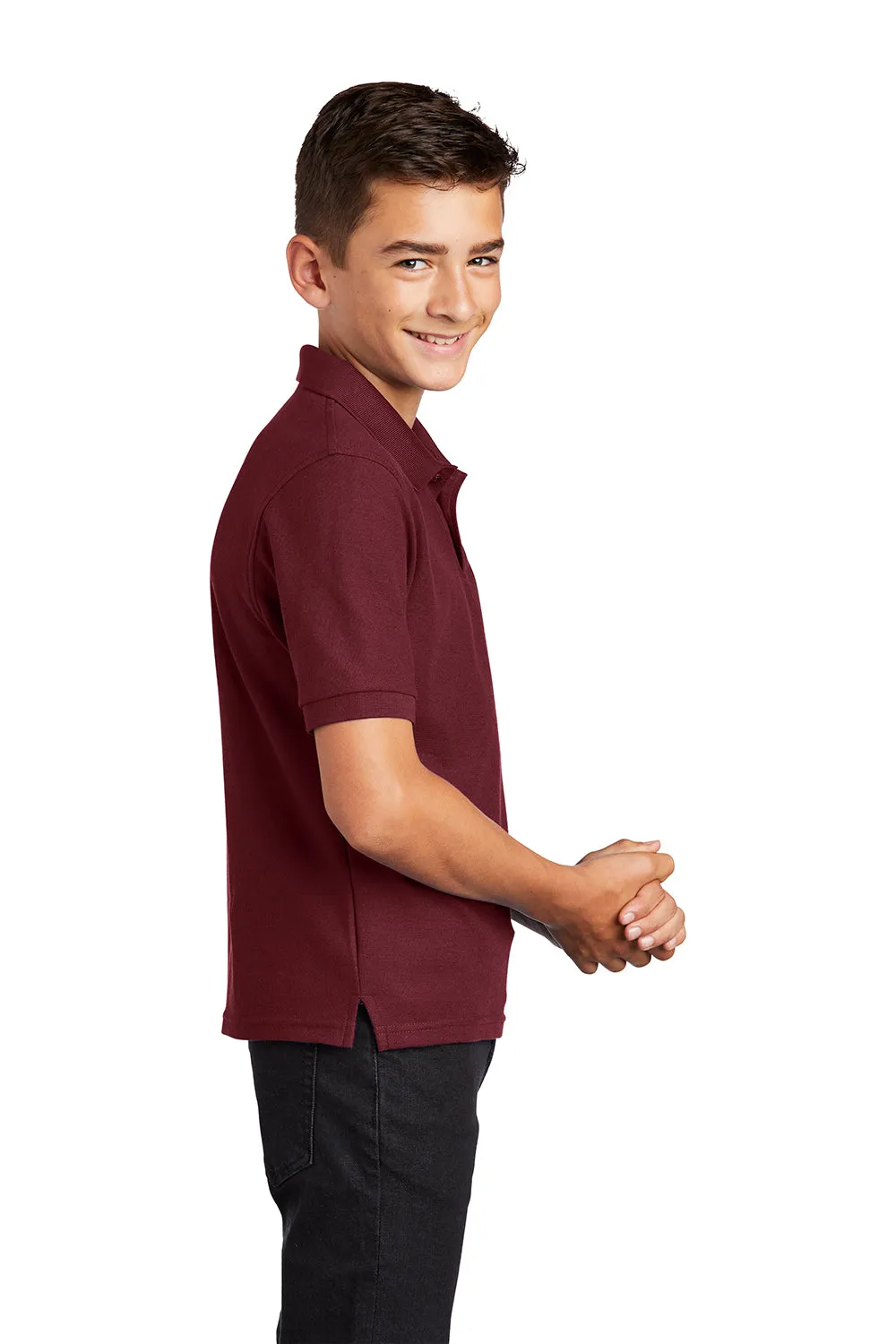 Port Authority Youth Silk Touch Wrinkle Resistant Short Sleeve Polo Shirt - Burgundy