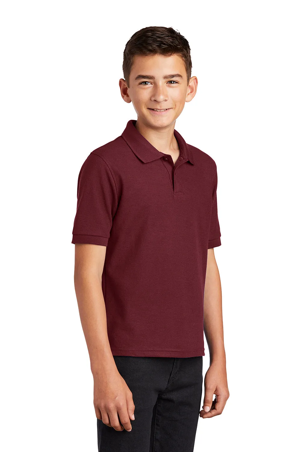 Port Authority Youth Silk Touch Wrinkle Resistant Short Sleeve Polo Shirt - Burgundy