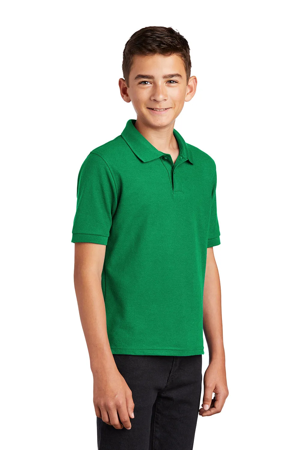 Port Authority Youth Silk Touch Wrinkle Resistant Short Sleeve Polo Shirt - Kelly Green