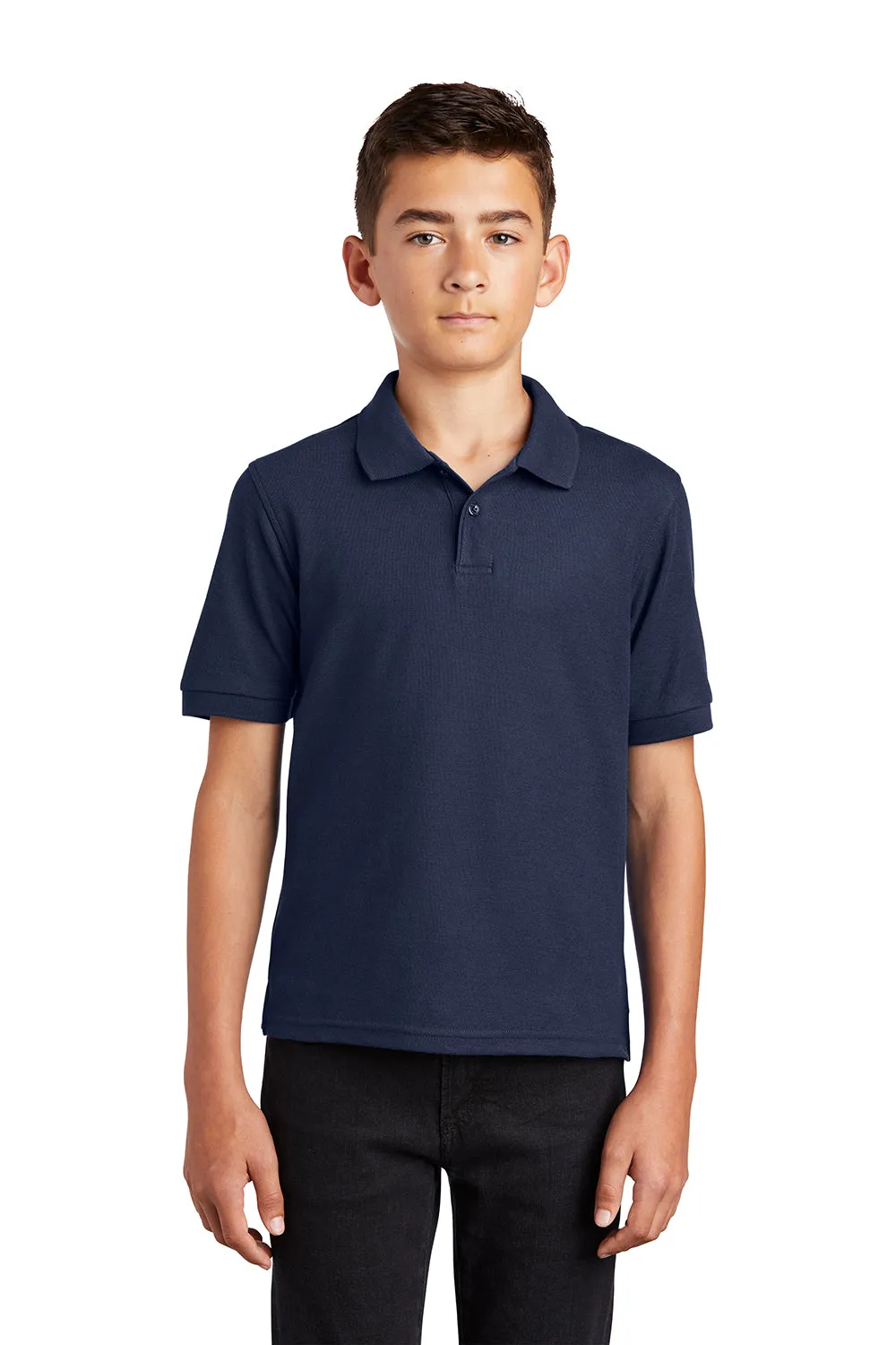 Port Authority Youth Silk Touch Wrinkle Resistant Short Sleeve Polo Shirt - Navy Blue