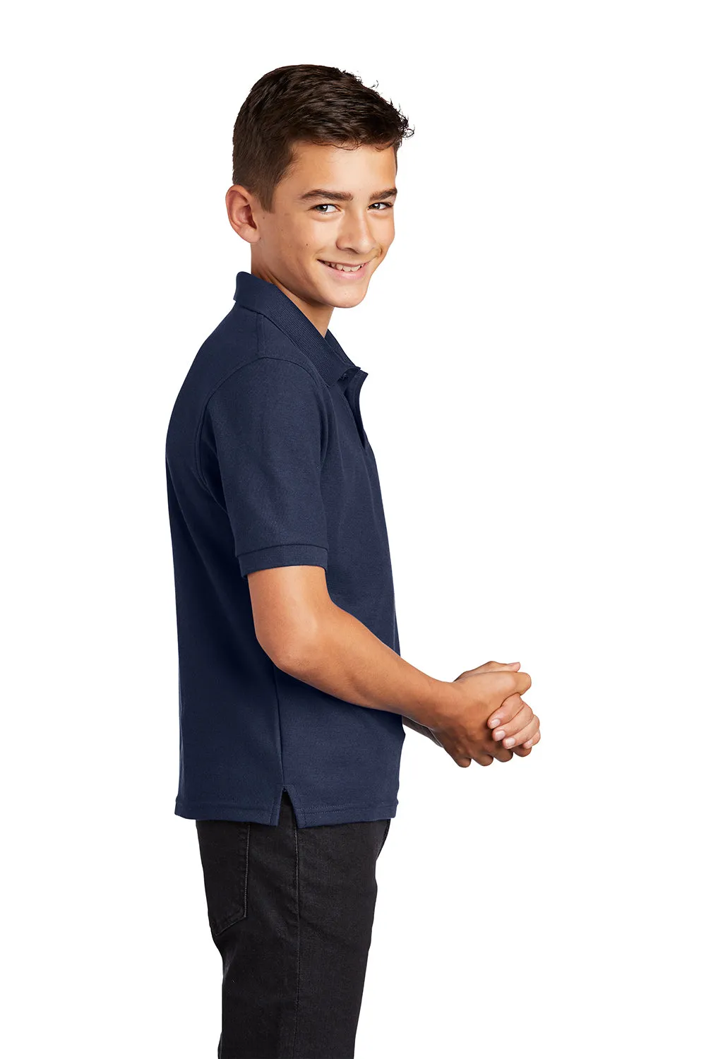 Port Authority Youth Silk Touch Wrinkle Resistant Short Sleeve Polo Shirt - Navy Blue
