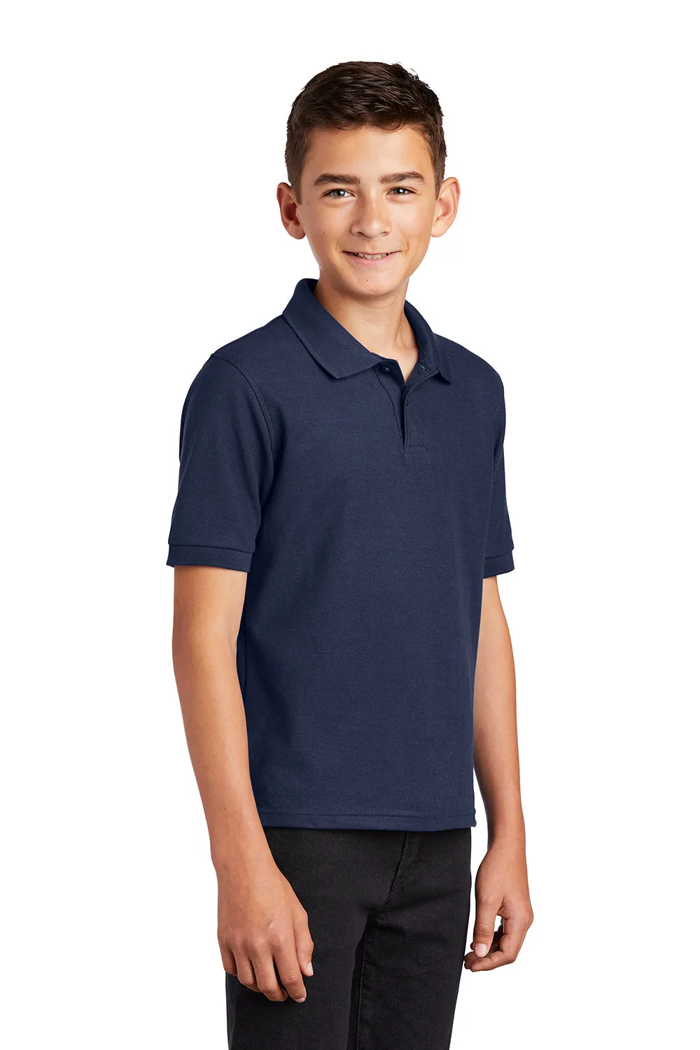 Port Authority Youth Silk Touch Wrinkle Resistant Short Sleeve Polo Shirt - Navy Blue